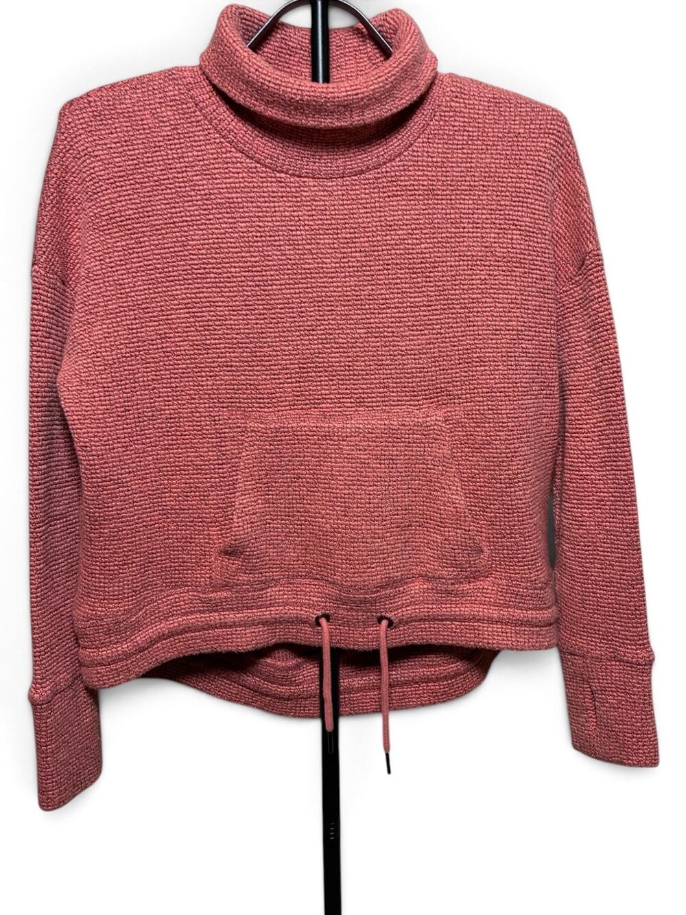 Sweaty Betty Restful Boucle Funnel Neck Pullover Sweatshirt Coral Thumbhole
